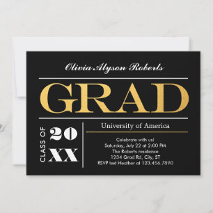Élégante Grande Lettres d'or Invitation de diplôme