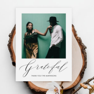 Elegante Grateful Script Foto Wedding Vielen Dank Postkarte