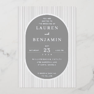 Elegante, grau gestreifte Hochzeitseinladung Folieneinladung