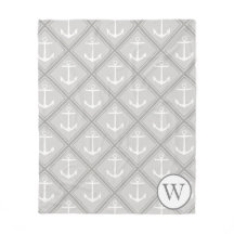 Elegante, grau-weiße Anker | Monogramm