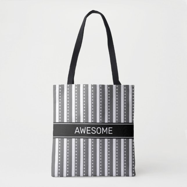 Elegante, grau-weiße vertikale Streifen Tasche (Vorderseite)