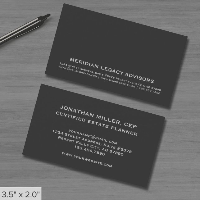 Elegante Graue Anwesen Planer Business Card Visitenkarte (Von Creator hochgeladen)