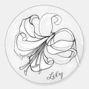 Elegante graue Blumen Vorlage mit Namen ・ Lily Art Runder Aufkleber