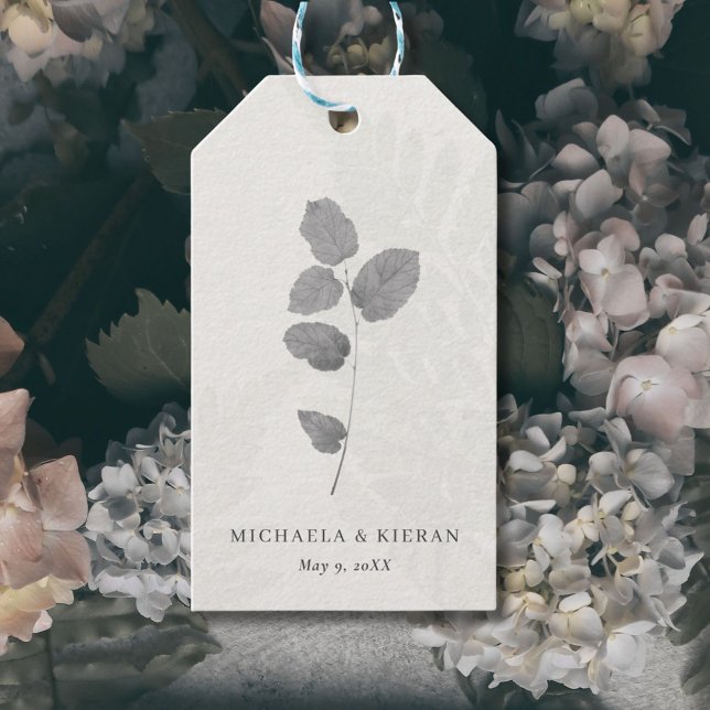 Elegante graue botanische Leaf-Hochzeitstags Geschenkanhänger (Elegant Gray Botanical Wedding Favor Gift Tags)