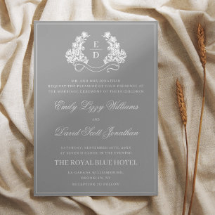 Elegante graue botanische Wappen-Hochzeit  Folieneinladung
