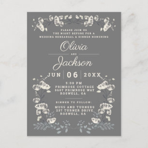 Elegante graue Floral-Postkarten-Probeessen-Einlad Postkarte