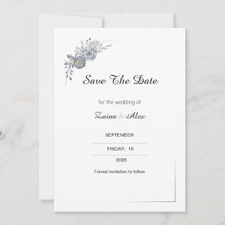 Elegante graue florale Hochzeit-Save-the-Date-Kart Save The Date