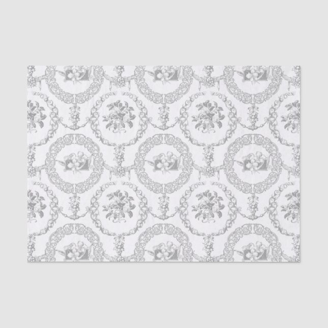 Elegante graue Gravur-Medallions und Swags Seidenpapier (Vorderseite)