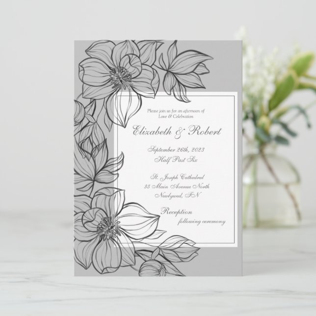 Elegante, graue Hand gezeichnete Blumenzwiebeleinl Einladung (Stehend Vorderseite)