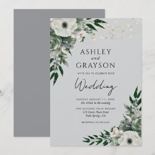 Elegante graue Hochzeit mit floralem Muster Einladung