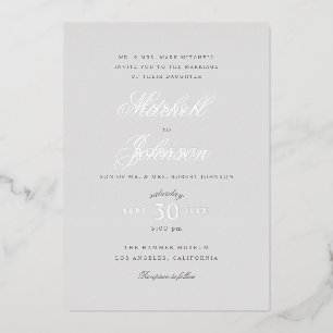 Elegante graue Hochzeit Silber Folieneinladung