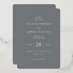 Elegante graue minimalistische Hochzeitseinladung Folieneinladung