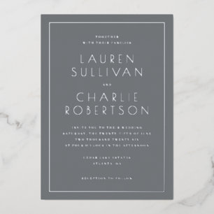 Elegante graue minimalistische Hochzeitseinladung Folieneinladung