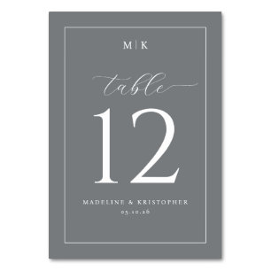 Elegante graue minimalistische Hochzeitstischkarte Tischnummer