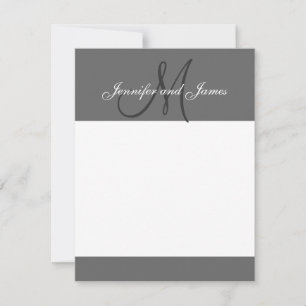 Elegante graue Monogram-Namen Newly Wed-Mitteilung Mitteilungskarte