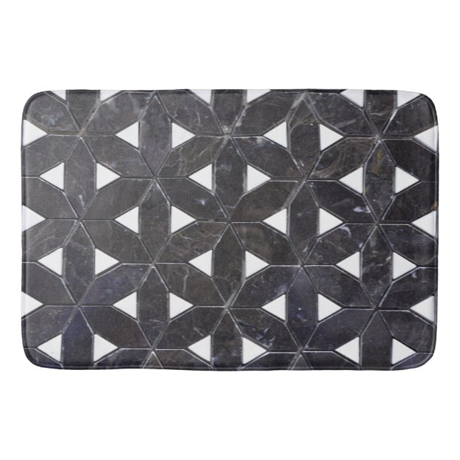 Elegante graue Mosaik Blume des Lebens Fliesenmust Badematte (Vorderseite)