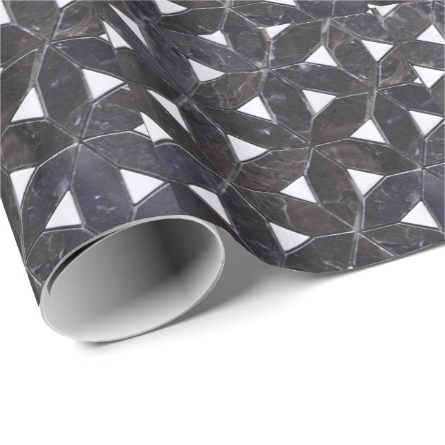 Elegante graue Mosaik Blume des Lebens Fliesenmust Geschenkpapier (Rolleneckpunkt)