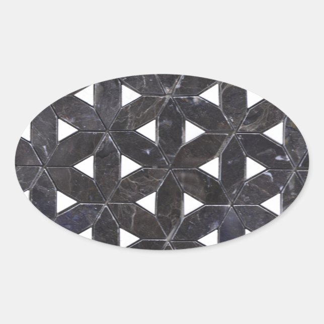 Elegante graue Mosaik Blume des Lebens Fliesenmust Ovaler Aufkleber (Vorderseite)