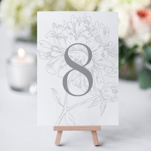 Elegante Graue Pfingstrose Florale Tischnummernkar Einladung