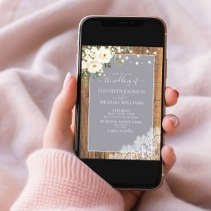 Elegante graue Rustikale Holzschnitzereien Einladung