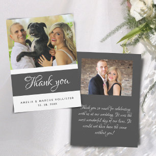 Elegante Graue Schrift 2 Foto Hochzeit Dankeskarte