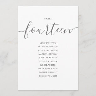 Elegante graue Schrift Tisch Nummer 14 Sitzordnung Einladung