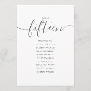 Elegante graue Schrift Tisch Nummer 15 Sitzordnung Einladung