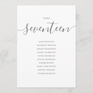 Elegante graue Schrift Tisch Nummer 17 Sitzordnung Einladung