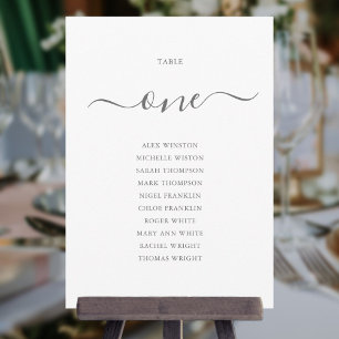 Elegante graue Schrift Tisch Nummer 1 Sitzplan Einladung