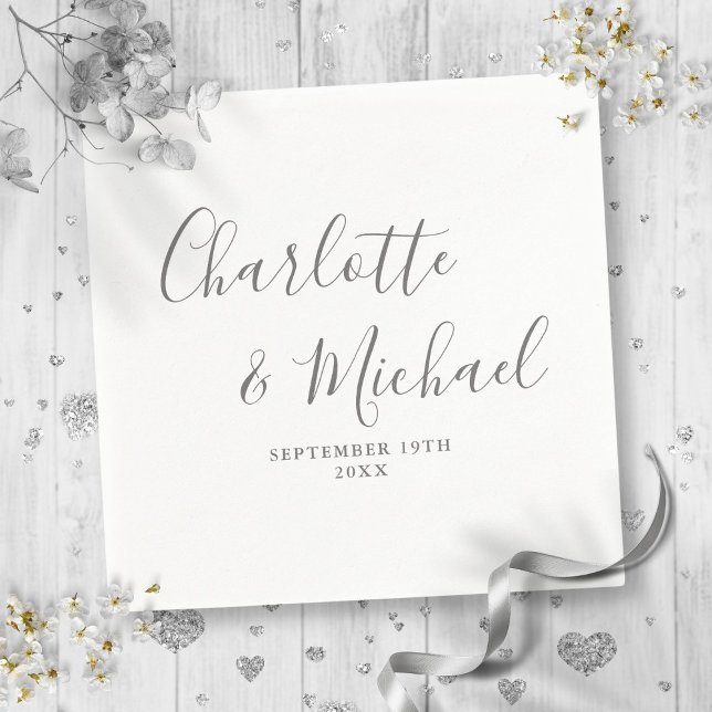 Elegante graue Signature Script-Hochzeit Serviette (Elegant Gray Signature Script Wedding Napkins)