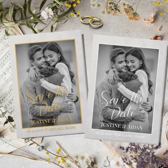 Elegante graue Silber-Folie mit Foto Save the Date Folieneinladung (Von Creator hochgeladen)