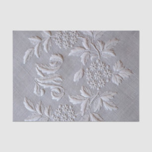 Elegante graue Stickerei-Blumenmonogrammbuchstabe Seidenpapier