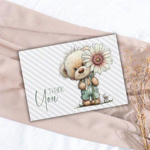 Elegante graue Streifen Teddy Daisy Jungen-Baby-Pa Dankeskarte