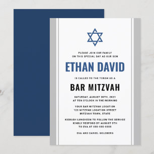 Elegante graue und blaue Bar mitzvah Einladung