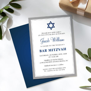 Elegante, graue und blaue Bar Mitzvah Einladung