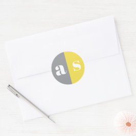 Elegante graue und gelbe Monogramm-Hochzeit Runder Aufkleber