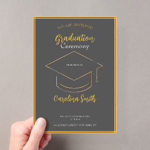 Elegante graue und goldene Abschluss-Einladung Acryleinladungen