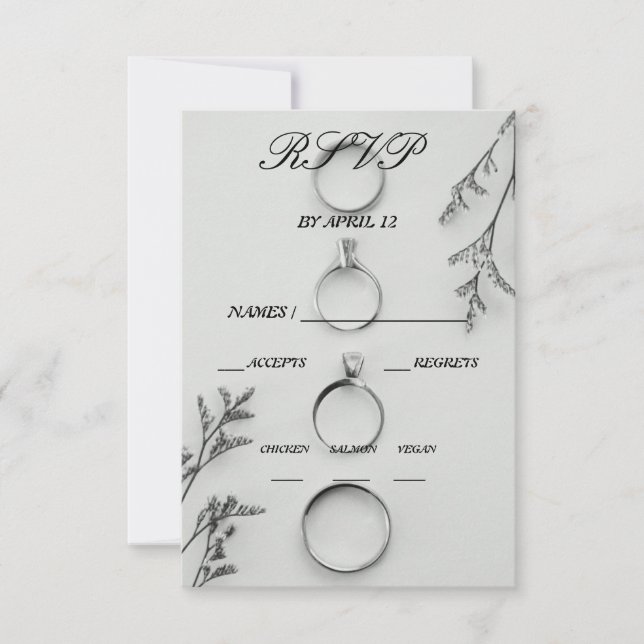 Elegante, graue und schwarze Hochzeitkarte RSVP Karte (Vorderseite)