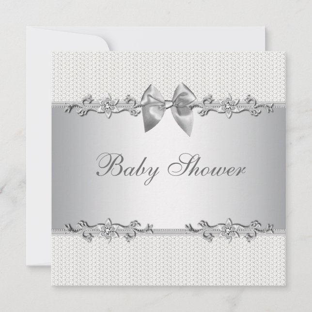 Elegante Graue und weiße Babydusche Einladung (Vorderseite)