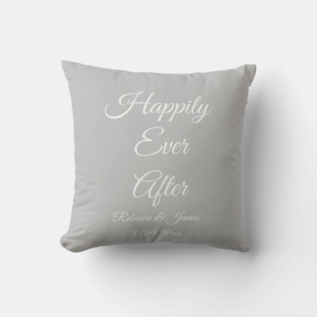 Elegante, graue und weiße Hochzeit glücklich für a Kissen (Vorderseite)