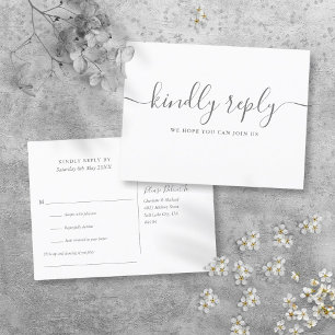 Elegante graue und weiße Song-Anfrage-RSVP-Postkar Einladungspostkarte