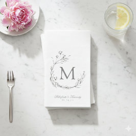 Elegante, graue, weiße, botanische Wraath-Hochzeit Serviette