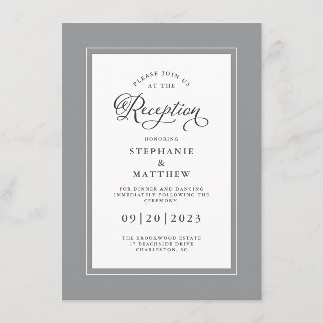 Elegante graue weiße Hochzeitsempfehlung Chic Bord Begleitkarte (Vorderseite)