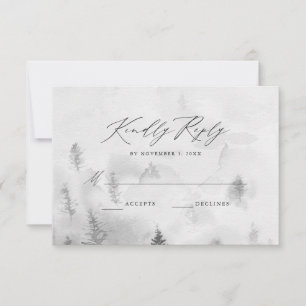 Elegante graue Winterwaldhochzeit RSVP Karte