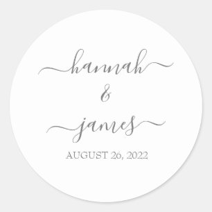 Elegante Gray Calligraphy Gastgeschenk Hochzeit Runder Aufkleber