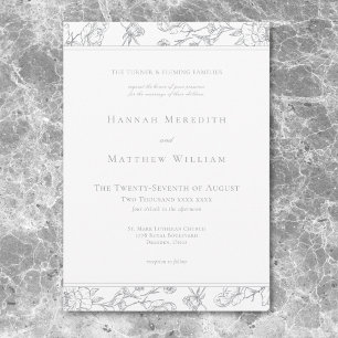 Elegante Gray Chinoiserie Bird Wappen Border Weddi Einladung