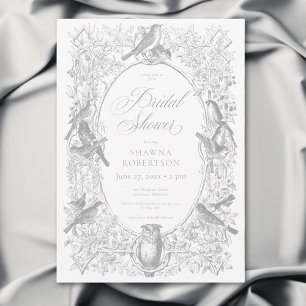 Elegante Gray Chinoiserie Natur & Vögel Dusche Einladung