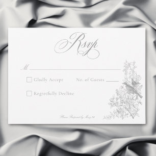 Elegante Gray Chinoiserie Natur & Vögel Hochzeit RSVP Karte