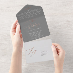 Elegante Gray Einfache Rose Hochzeit All In One Einladung