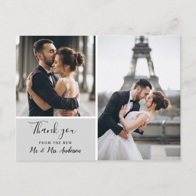 Elegante Gray Foto Collage | Danke Postkarte (Vorderseite)